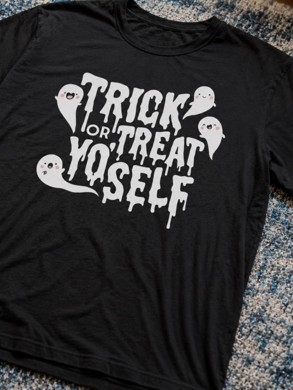 Gildan Black "Trick or Treat Yo' Self" Ghost Graphic Tee